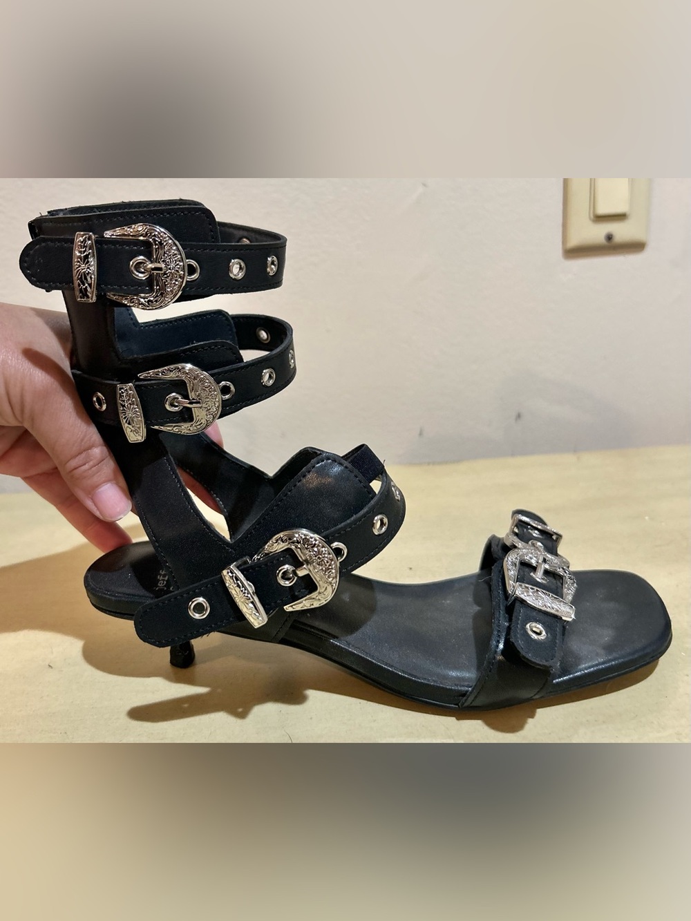 Jeffrey Campbell Black Studded Strappy Gladiator Heels - Picture 4 of 6